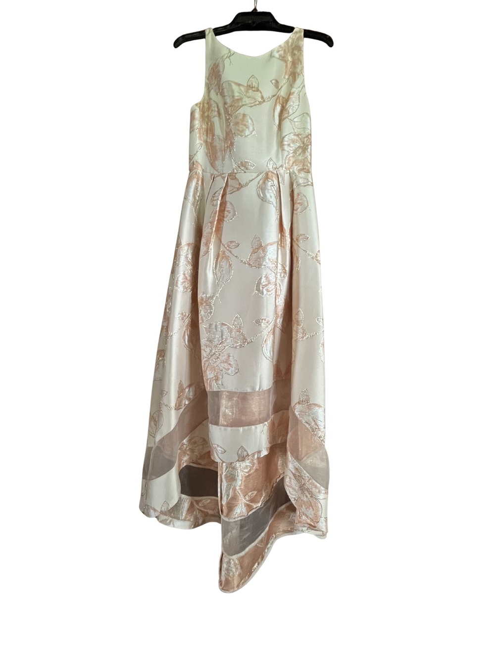 Adrianna Papell Cream and Rose Gold Floral High-Low Skirt